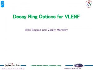 Decay Ring Options for VLENF Alex Bogacz and