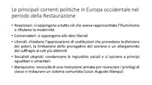 Le principali correnti politiche in Europa occidentale nel