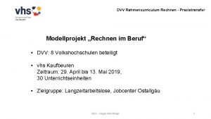 DVV Rahmencurriculum Rechnen Praxistransfer Modellprojekt Rechnen im Beruf