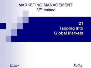 MARKETING MANAGEMENT 12 th edition 21 Tapping Into