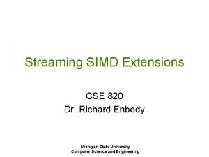 Streaming SIMD Extensions CSE 820 Dr Richard Enbody
