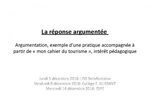 La rponse argumente Argumentation exemple dune pratique accompagne