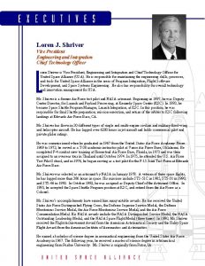 Loren J Shriver Vice President Engineering and Integration