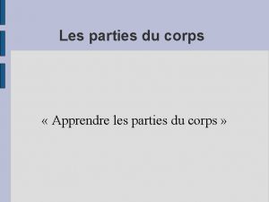 Les parties du corps Apprendre les parties du