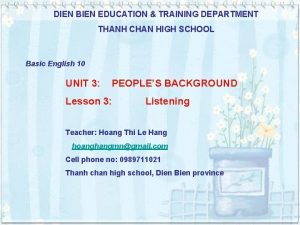 DIEN BIEN EDUCATION TRAINING DEPARTMENT THANH CHAN HIGH