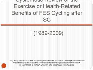 Systematic Review of the Exercise or HealthRelated Benefits