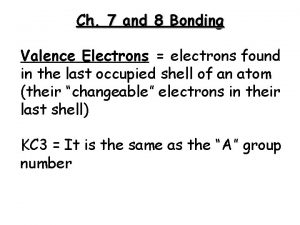 Ch 7 and 8 Bonding Valence Electrons electrons