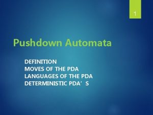 1 Pushdown Automata DEFINITION MOVES OF THE PDA