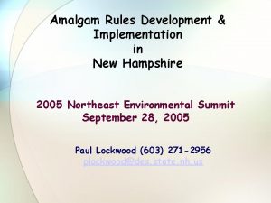 Amalgam Rules Development Implementation in New Hampshire 2005