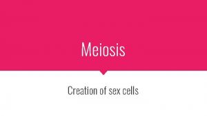 Meiosis Creation of sex cells Meiosis Creates 4