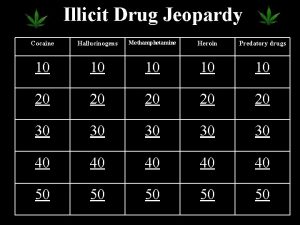 Illicit Drug Jeopardy Cocaine Hallucinogens Methamphetamine Heroin Predatory