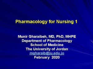 Pharmacology for Nursing 1 Munir Gharaibeh MD Ph