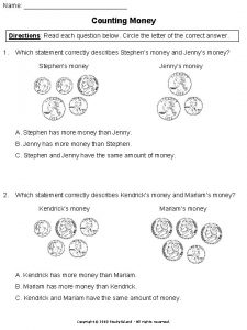 Name Counting Money Directions Read each question below