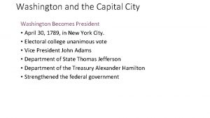 Washington and the Capital City Washington Becomes President