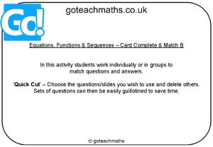 Equations Functions Sequences Card Complete Match B In