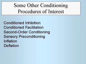 Some Other Conditioning Procedures of Interest Conditioned Inhibition