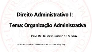 Direito Administrativo I Tema Organizao Administrativa PROF DR