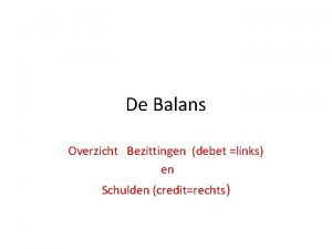 De Balans Overzicht Bezittingen debet links en Schulden