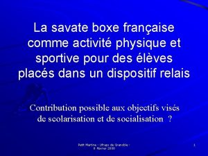 La savate boxe franaise comme activit physique et