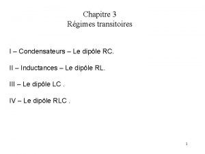 Chapitre 3 Rgimes transitoires I Condensateurs Le diple