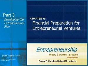 Part 3 Developing the Entrepreneurial Plan CHAPTER 10