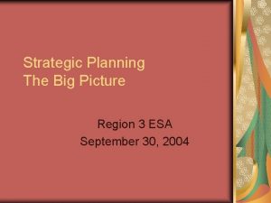 Strategic Planning The Big Picture Region 3 ESA