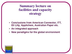 Summary lecture on facilities and capacity strategy Conclusions