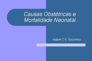 Causas Obsttricas e Mortalidade Neonatal Isabel C E