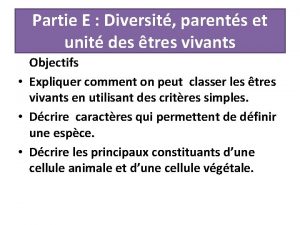 Partie E Diversit parents et unit des tres