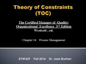 Theory of Constraints TOC The Certified Manager of