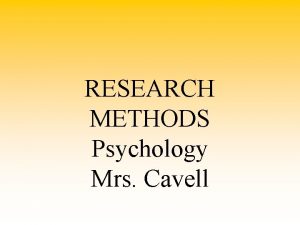 RESEARCH METHODS Psychology Mrs Cavell Why is Research