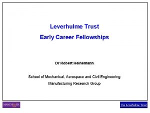 Leverhulme Trust Early Career Fellowships Dr Robert Heinemann