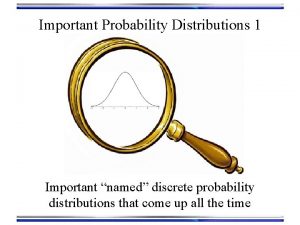 Important Probability Distributions 1 Important named discrete probability