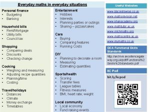 Everyday maths in everyday situations Personal finance Budgeting