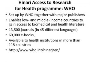 Hinari Access to Research for Health programme WHO