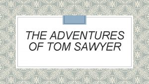 THE ADVENTURES OF TOM SAWYER Todays plan Discussion