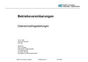 Betriebsvereinbarungen Datenschutzfragestellungen 20 1999 ErfaKreis KlnGDD IHK Kln