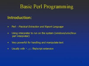 Basic Perl Programming Introduction Perl Practical Extraction and