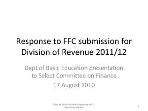 Response to FFC submission for Division of Revenue