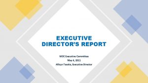 EXECUTIVE DIRECTORS REPORT WDC Executive Committee May 4