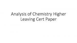 Analysis of Chemistry Higher Leaving Cert Paper Numeracy
