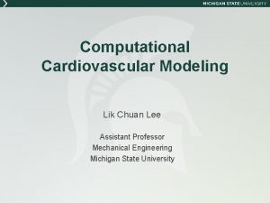 Computational Cardiovascular Modeling Lik Chuan Lee Assistant Professor