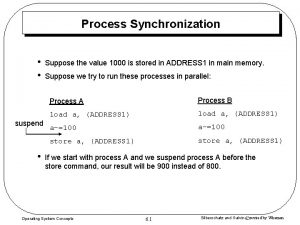 Process Synchronization suspend Suppose the value 1000 is