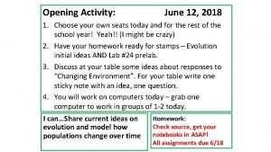 Opening Activity June 12 2018 1 Choose your