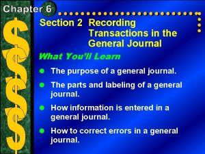 Section 2 Recording Transactions in the General Journal