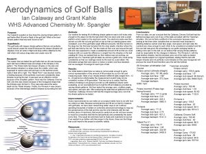 Aerodynamics of Golf Balls Ian Calaway and Grant