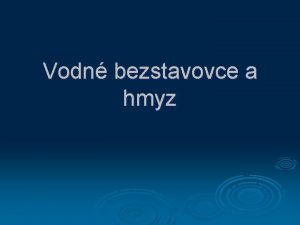 Vodn bezstavovce a hmyz Bezstavovce ivochy bez vntornej