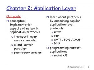 Chapter 2 Application Layer Our goals r conceptual