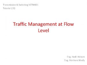 Transmission Switching NETW 601 Tutorial 10 Traffic Management