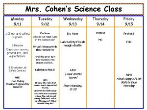 Mrs Cohens Science Class Monday 911 Tuesday 912